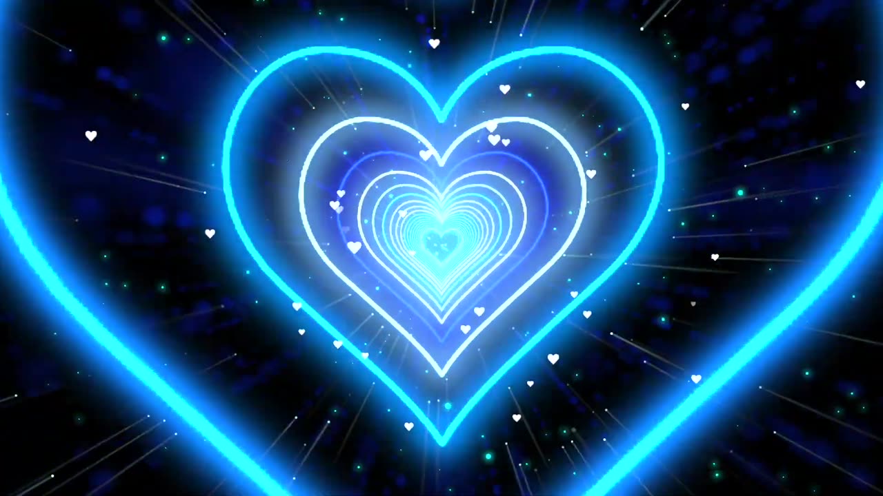 352. Heart Tunnel Background💙Blue Neon Heart Heart
