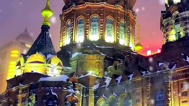 #foryou #snow #nightscenery #light #winter #christianchurch