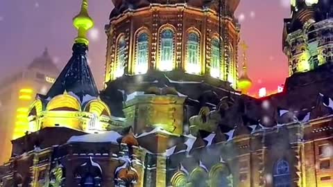 #foryou #snow #nightscenery #light #winter #christianchurch