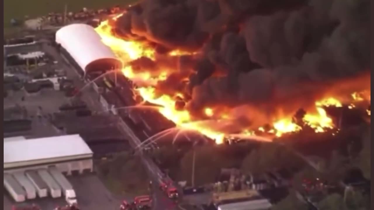 Firefighters are battling a massive 5 acres warehouse fire with potential hazardous fumes