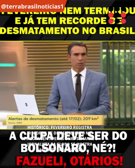 Fevereiro registra recorde de desmatamento na Amazônia e jornalista da Globo fica preocupado