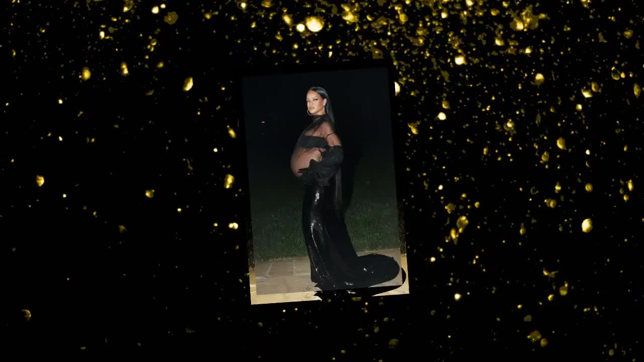 Rihanna Showing Off Huge Bare baby bump in her Revealing sheer Oscars party Black Net Gown