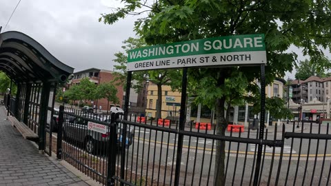 🟩GREEN LINE T MBTA🟩😯Washington Square Train Station Brookline, Massachusetts