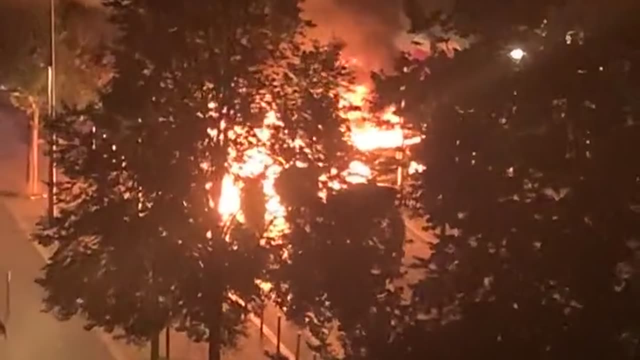 France burns for a second night as riots spread following the shooting of a 17yr old by police.