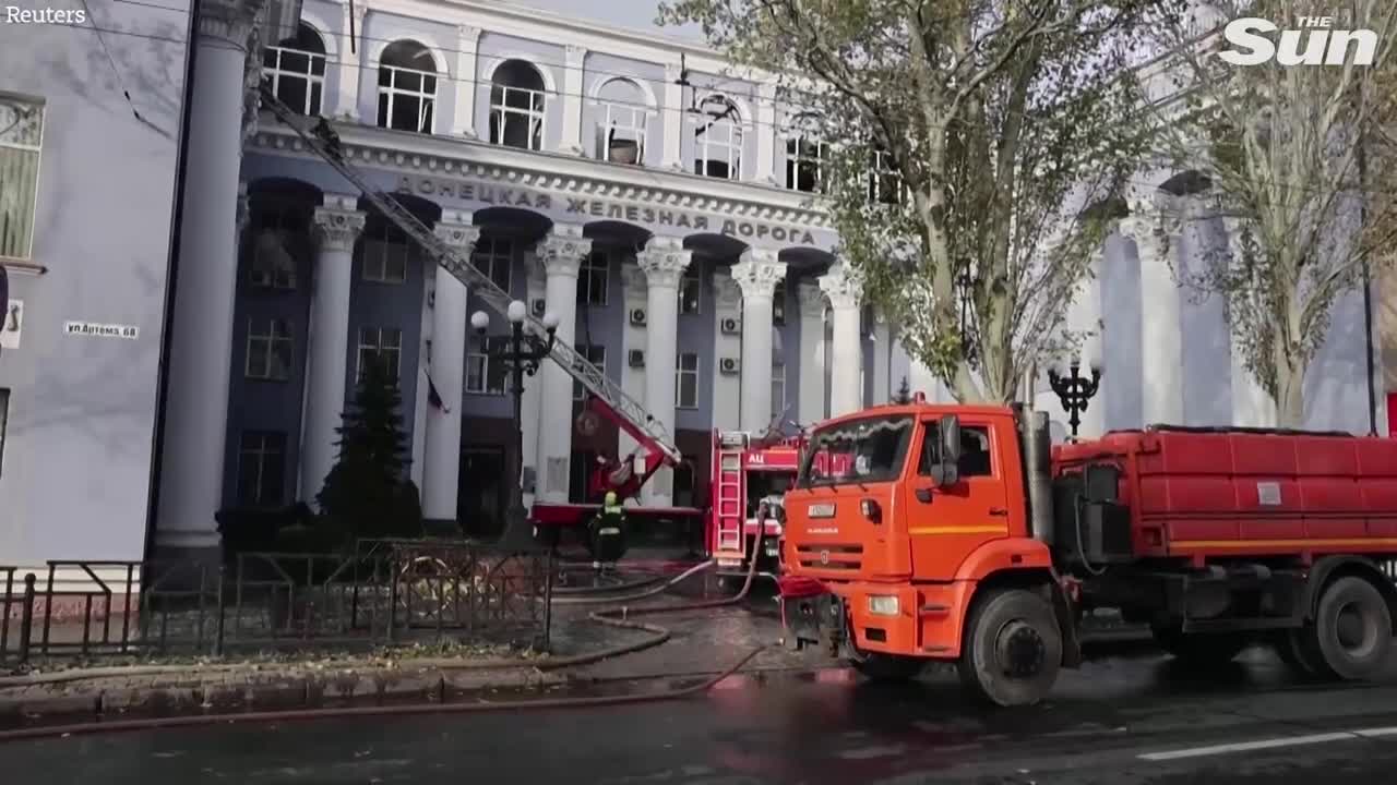 Railway office in Donetsk is blown up after being hit by Russian shells