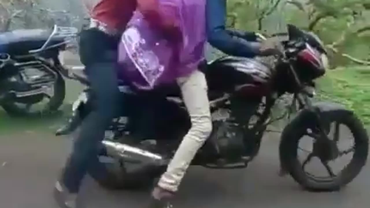 Comedy prank with someone wife's stolen on bike.