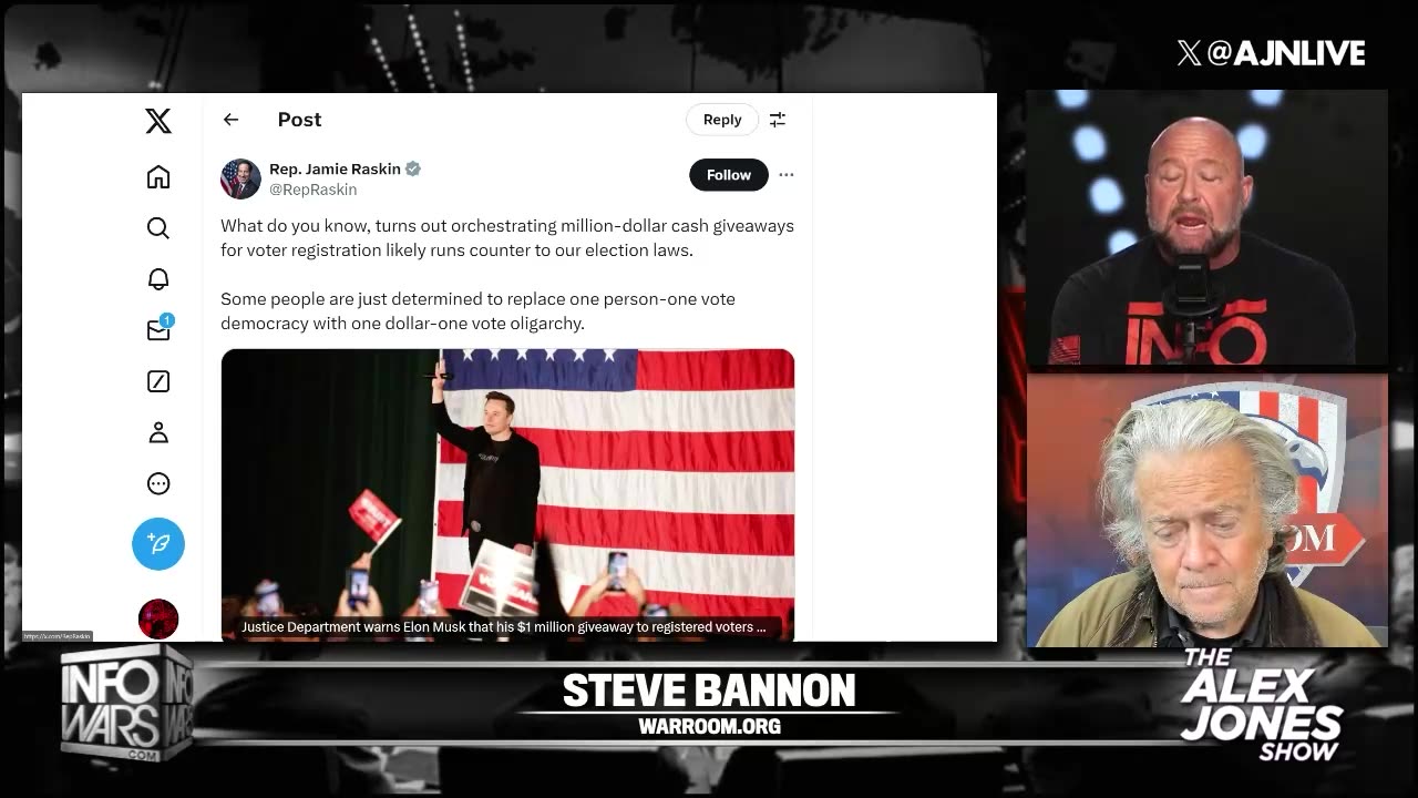 Steve Bannon Joins Alex Jones With Exclusive Election Intel