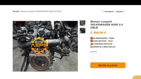 AEPSPIECES.COM - Moteur complet VOLKSWAGEN AUDI 2.0 CRLB