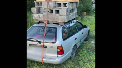2,300 Lbs of Cinderblocks on Car
