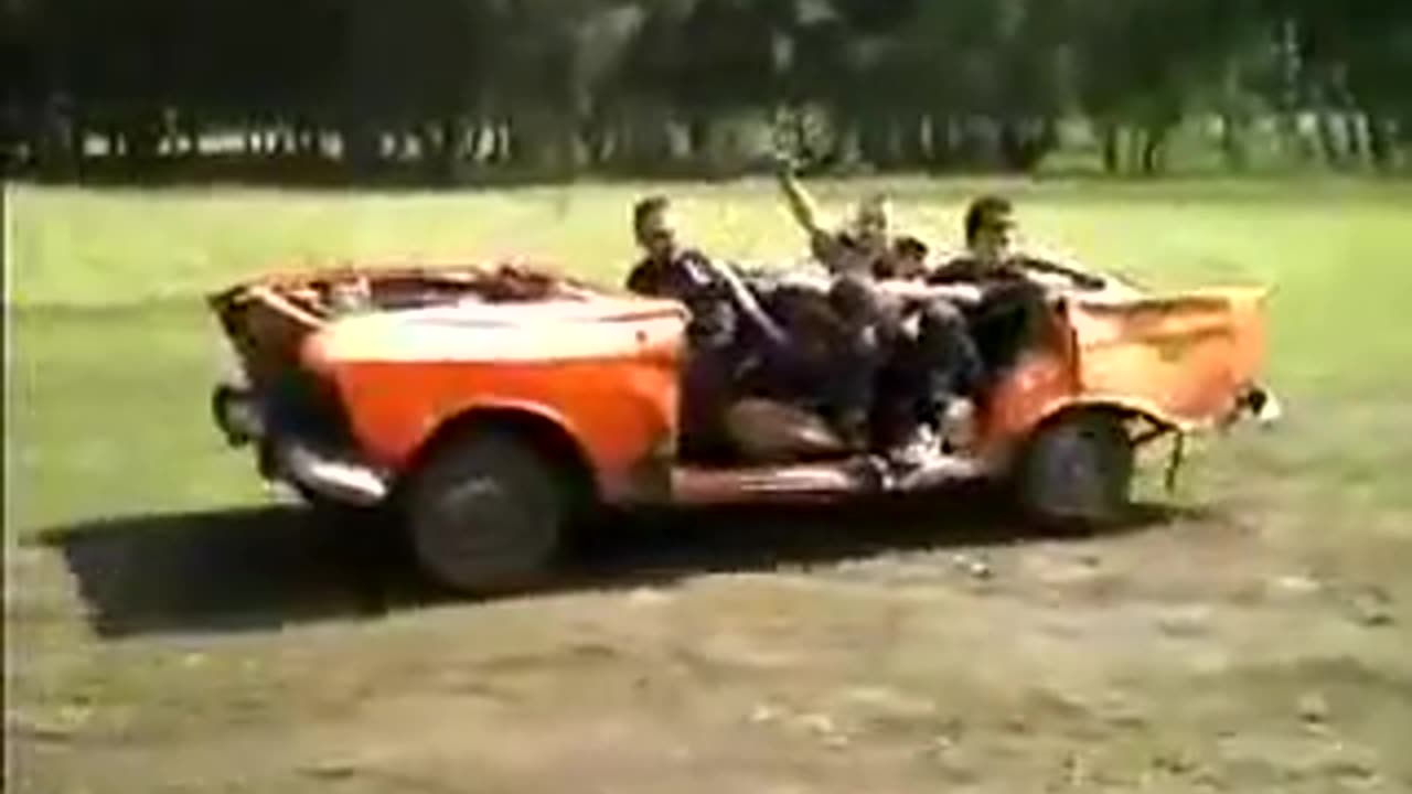 Youngsters ride on a collapsed Muscovite