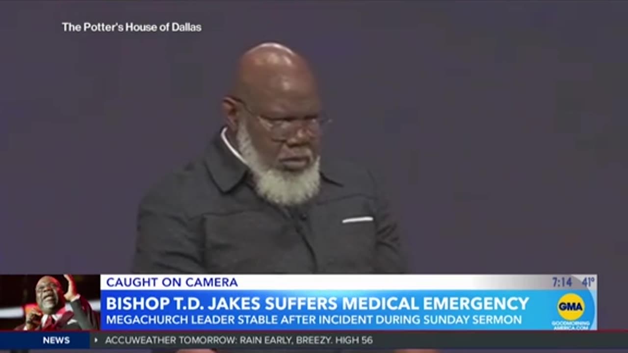 TD Jakes suffered a "medical emergency" during his sermon yesterday.