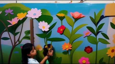 A little girl draws a beautiful Painting.