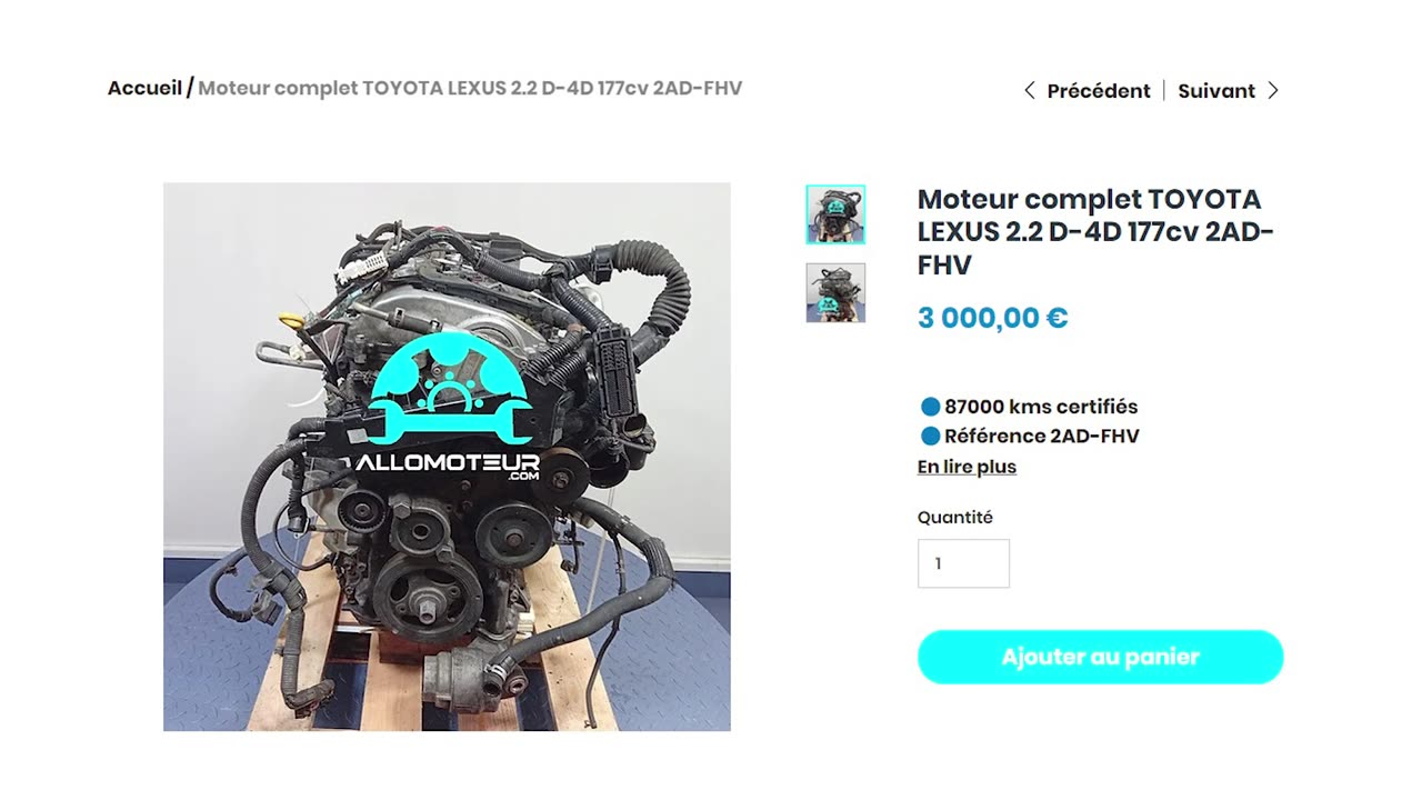 Moteur complet TOYOTA LEXUS 2.2 D-4D 177cv 2AD-FHV