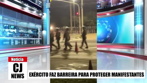 EXÉRCITO FAZ BARREIRA PARA PROTEGER MANIFESTANTES