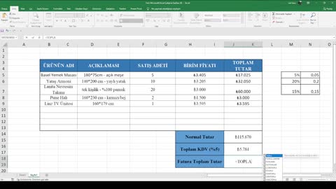 Excel'de KDV Hesaplama ve Para Birimi Simgesi Ekleme