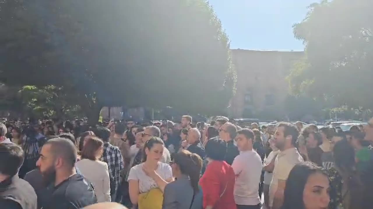 A crowd of Armenians has gathered in front of the government building in Yerevan