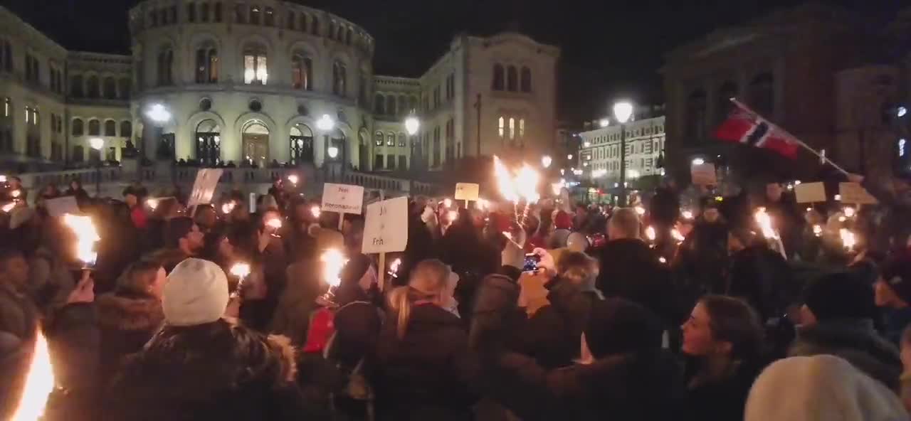 Oslo, Norway: vaccine passport/mandate protest, Jan. 22, 2022