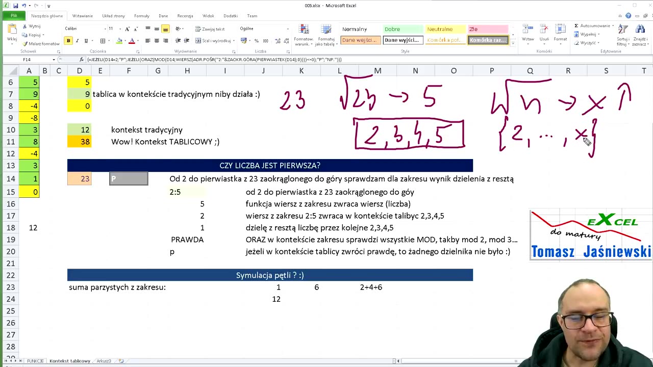 Lekcja 5. Excel'owa matematyka. Formuły z kontekstem tablicowym. Kurs EXCEL.