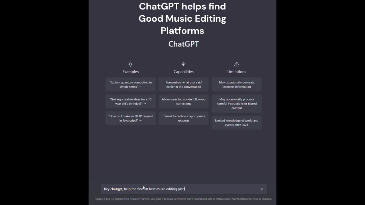 Watch How ChatGPT helps find Good Music Editing Platforms.