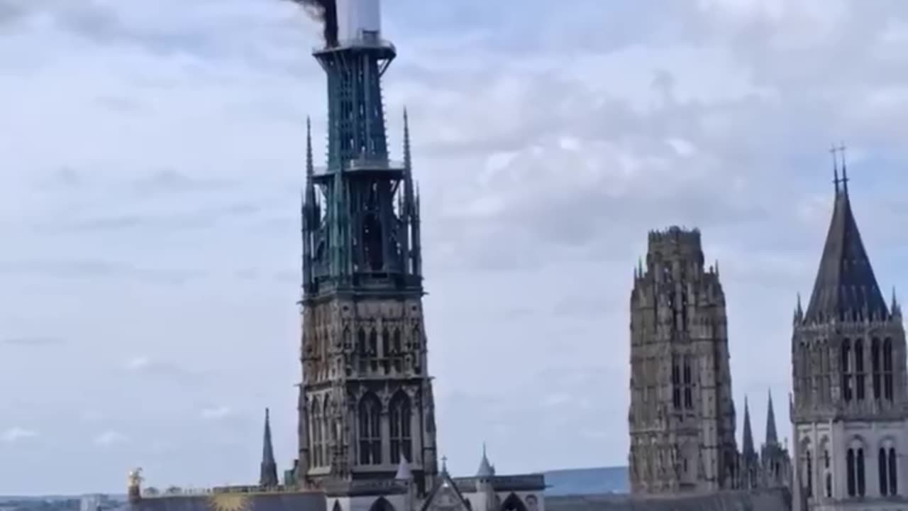 Rouen Catholic cathedral in France, whose construction dates back to the 12th century, is on fire.