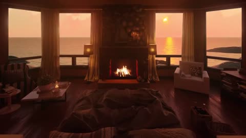 Cozy Combination Fireplace Ambience and Beach Bedroom View for Deep Sleep and Relaxation