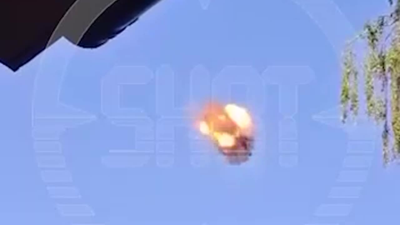 Shot footage of a drone being shot down over Rublyovka in Moscow region