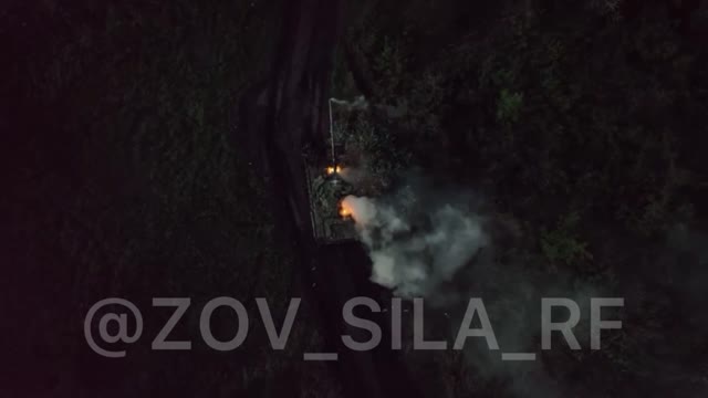 A Kiev regime tank burns in the night with the crew reportedly inside.