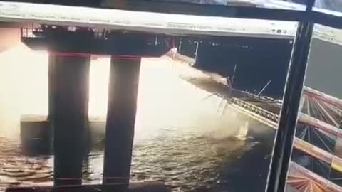The moment of the truck explosion on the Crimean Bridge.