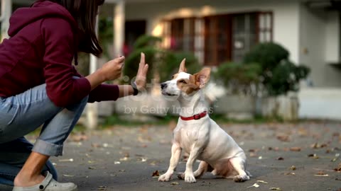 Young woman giving high_five for dog treat.