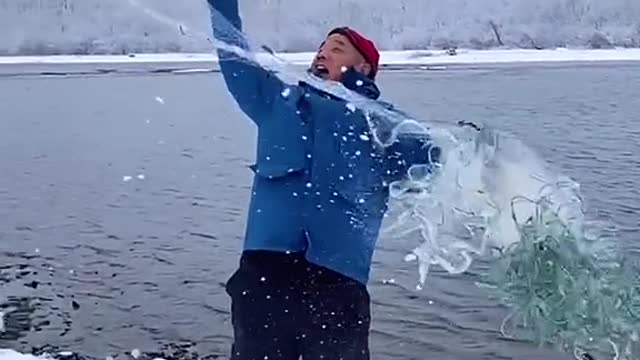 They were standing in the river spearing fish.