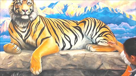 massive mural art Tiger and landscape