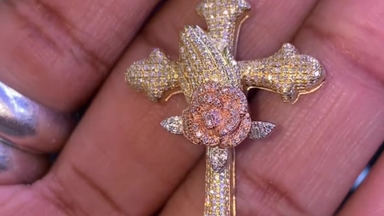 10K 2-Tone Gold & Diamond Praying Hand Cross Pendant