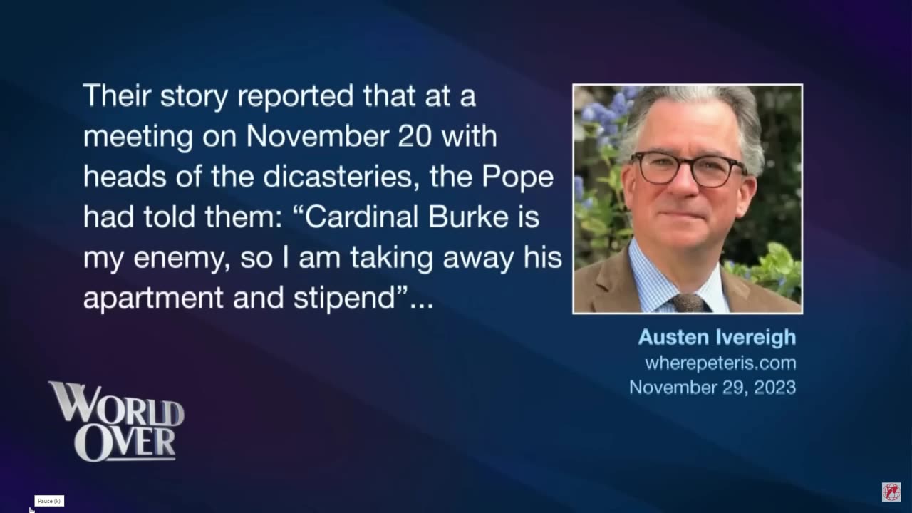 Damien Thompson on the Cardinal Burke eviction & loss of pension by Pope Francis 1-12-23