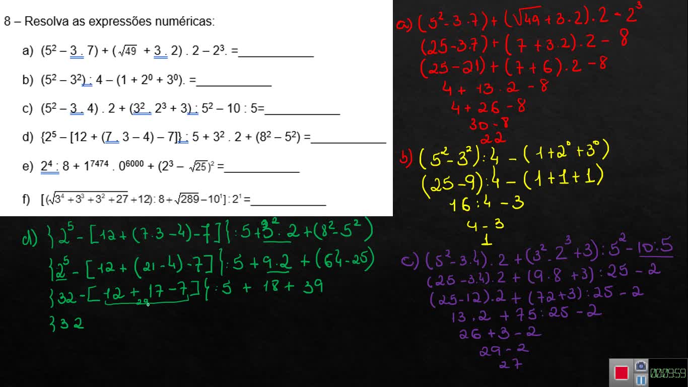 Sefa 6º Ano - Revisão Matemática – Capítulo 1 - Parte 3 - Radiciação - Nº 8.