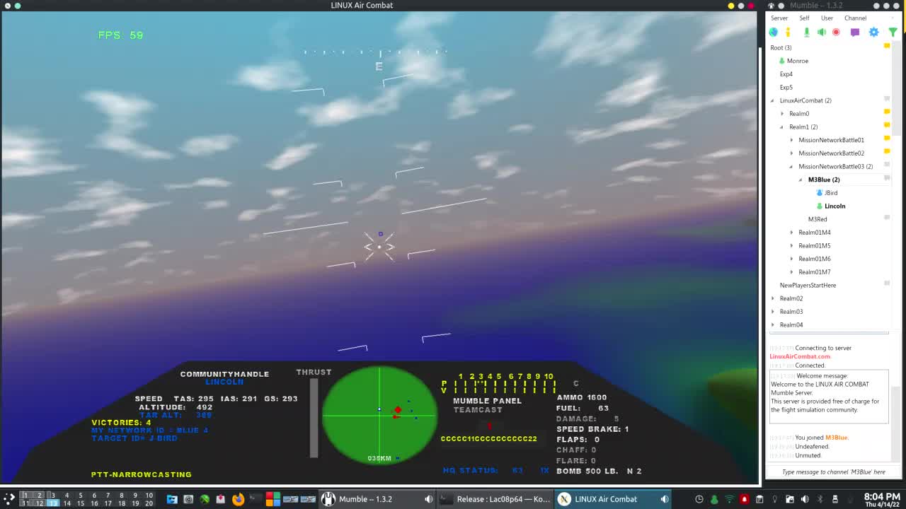 Linux Air Combat 14Apr2022 New player J-Bird coached thru the basics