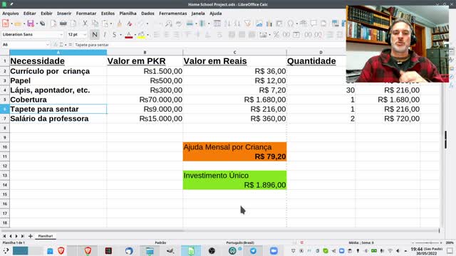 Planilha de custas para ajudar uma criança.