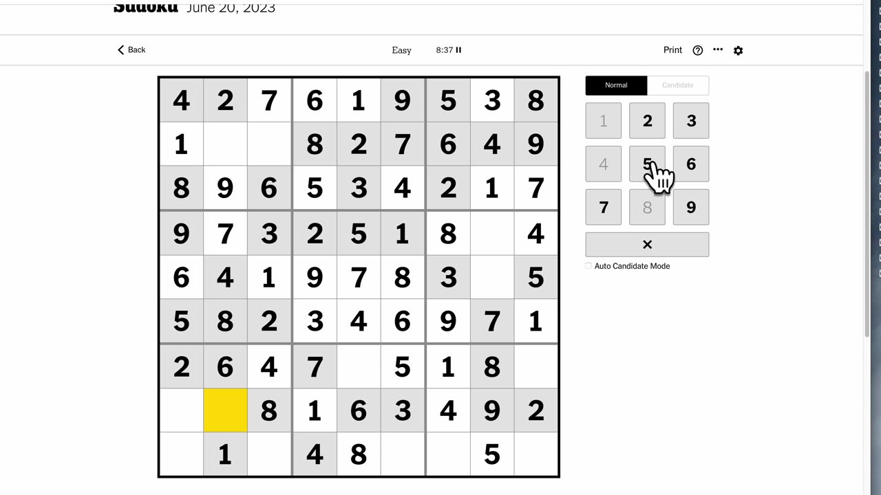 Sudoku 2023-06-20 easy. Featuring my wife :)