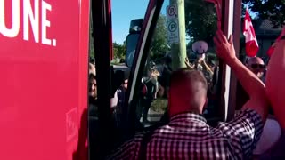 Protester throws gravel at Trudeau during campaign stop