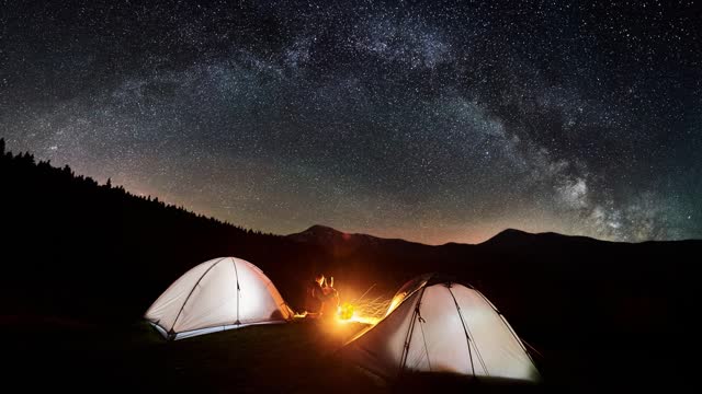 Campfire And View Of Beautiful Stars Moving Loop Video Free To Use (No Sound)