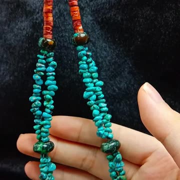 Natural turquoise and red spiny oyster beads gemstone necklace full strand 16inch02