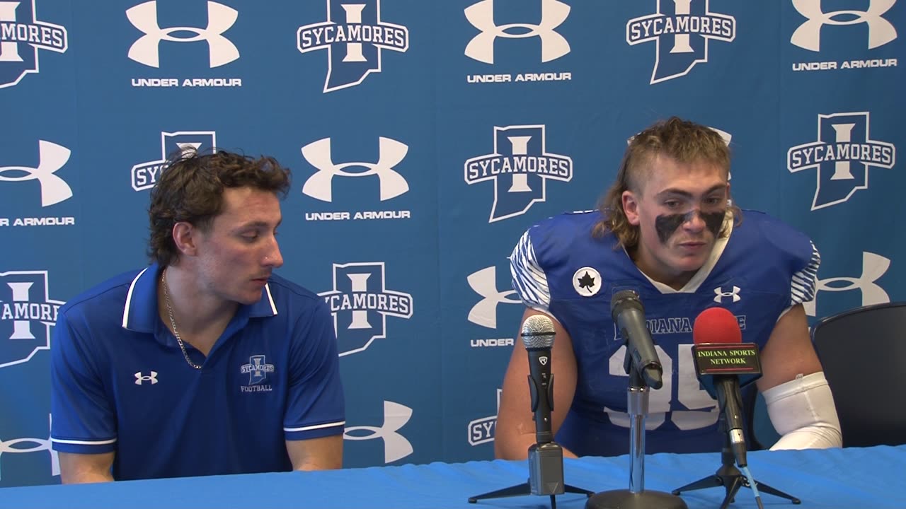 Post-game Press Conference with Indiana State's #17 Maddix Blackwell & #35 Garret Ollendieck