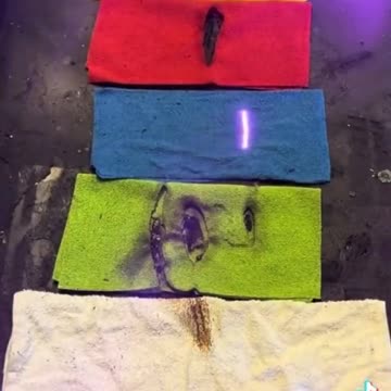 The laser burns all the colours, except blue and white?