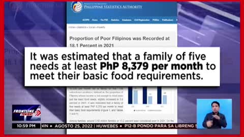 PSA: Pamilya na may5 miyembro, kailangan ng등P8,379 buwanang budget para sapagkain。