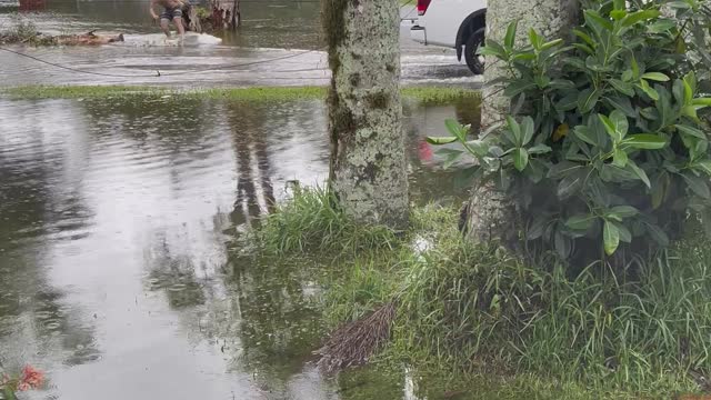 Pickup Powered Waterskiing on Floodwater