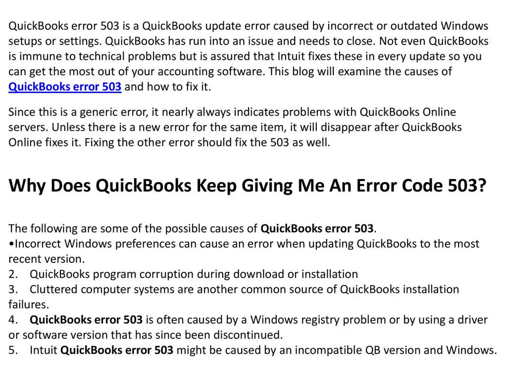 How to Resolve QuickBooks Desktop Update Error 503?