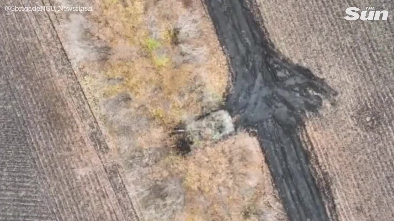 Ukrainian drone drops bombs on a Russian tank and soldiers in Luhansk