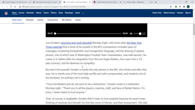 10.15.21 Jon Gruden should not have resigned. Challenge the hypocrites to open their emails
