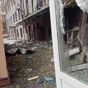 Aftermath of Ukrainian shell hitting the Druzhba hotel in center of Donetsk.