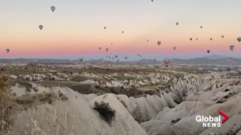 Colourful dance of hot air balloons in Turkey’s Cappadocia region showcased in timelapse display