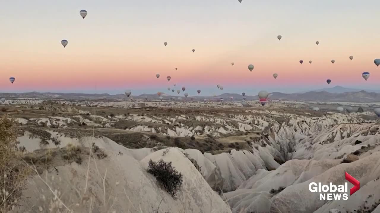 Colourful dance of hot air balloons in Turkey’s Cappadocia region showcased in timelapse display